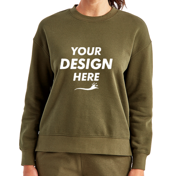 TriDri Women's Billie Side-Zip Crewneck Sweatshirt, Olive, Front view, Mockup