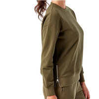 TriDri Women's Billie Side-Zip Crewneck Sweatshirt, Olive, Right Sleeve view