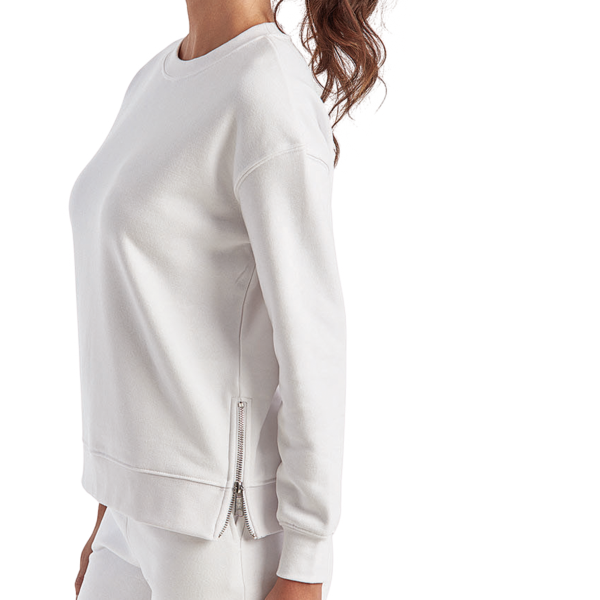 TriDri Women's Billie Side-Zip Crewneck Sweatshirt, White, Left Sleeve view