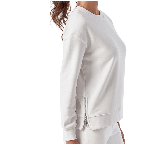 TriDri Women's Billie Side-Zip Crewneck Sweatshirt, White, Right Sleeve view