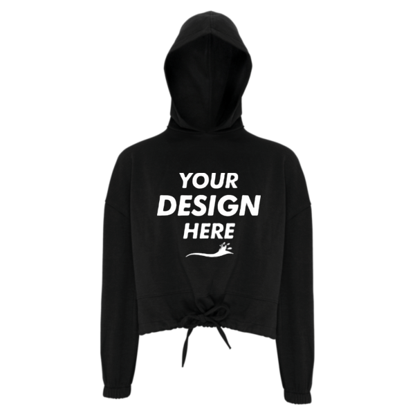 TriDri Women's Cropped Maria Hooded Sweatshirt, Black, Front view, Mockup