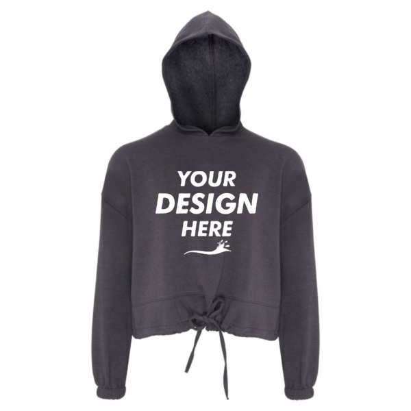 TriDri Women's Cropped Maria Hooded Sweatshirt, Charcoal, Front view, Mockup