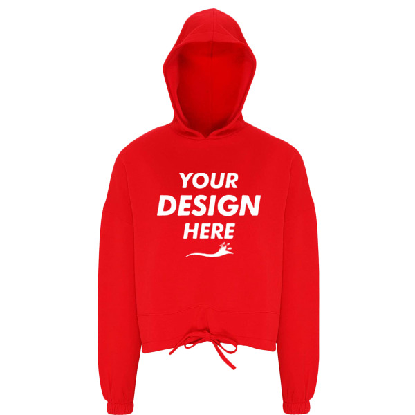 TriDri Women's Cropped Maria Hooded Sweatshirt, Fire Red, Front view, Mockup