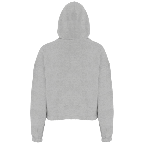 TriDri Women's Cropped Maria Hooded Sweatshirt, Heather Grey, Back view