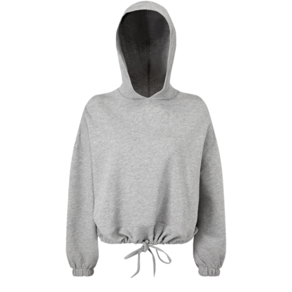 TriDri Women's Cropped Maria Hooded Sweatshirt, Heather Grey, Front view