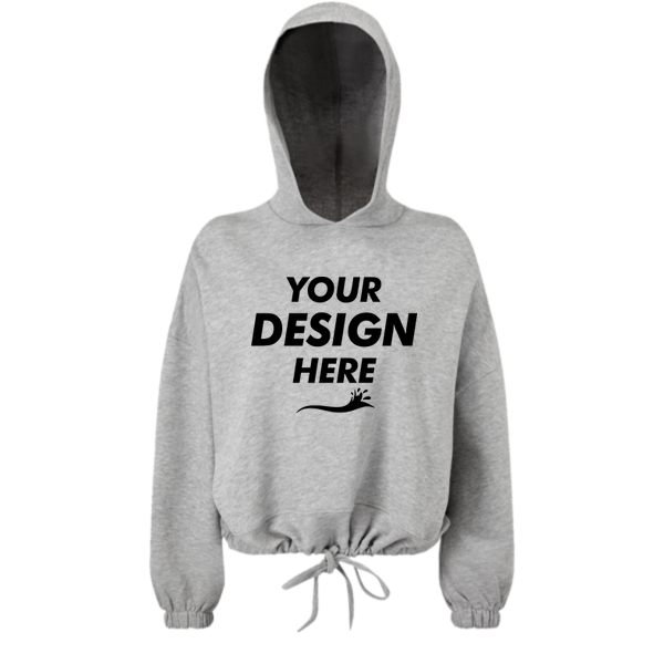 TriDri Women's Cropped Maria Hooded Sweatshirt, Heather Grey, Front view, Mockup