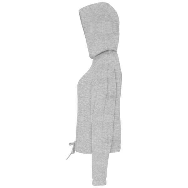 TriDri Women's Cropped Maria Hooded Sweatshirt, Heather Grey, Left Sleeve view