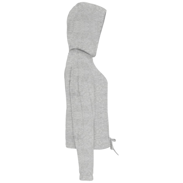 TriDri Women's Cropped Maria Hooded Sweatshirt, Heather Grey, Right Sleeve view