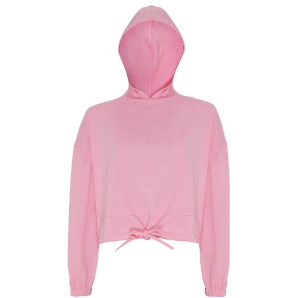 TriDri Women's Cropped Maria Hooded Sweatshirt, Light Pink, Front view