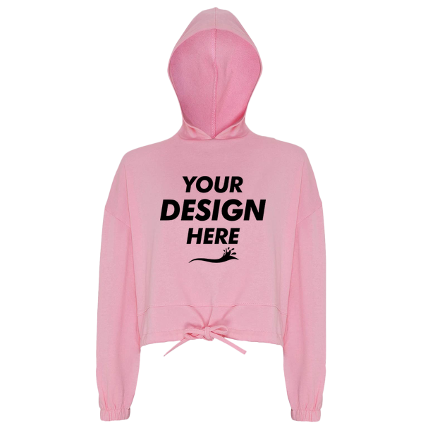 TriDri Women's Cropped Maria Hooded Sweatshirt, Light Pink, Front view, Mockup