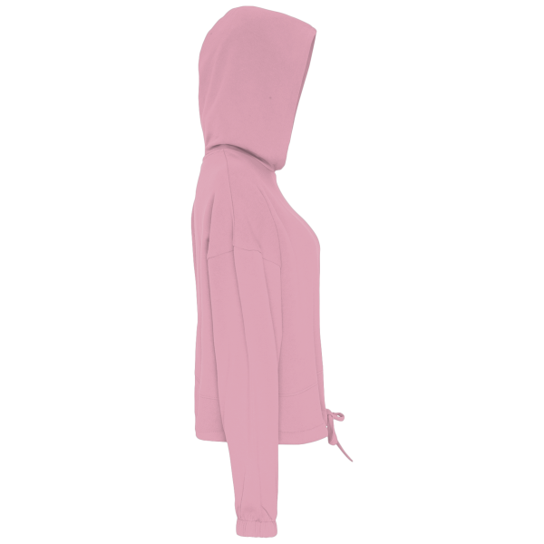 TriDri Women's Cropped Maria Hooded Sweatshirt, Light Pink, Right Sleeve view