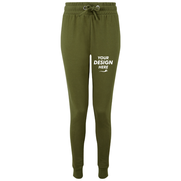 TriDri Women's Fitted Maria Joggers, Olive, Front view, Mockup