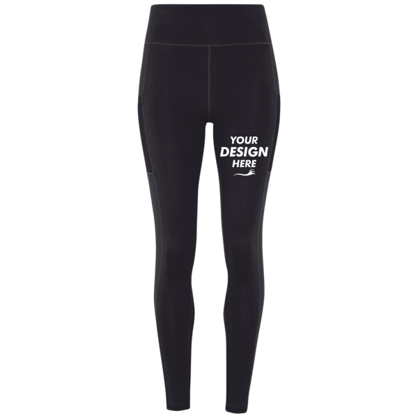 TriDri Women's Mesh Pocket Danica Leggings, Black, Front view, Mockup