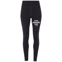 TriDri Women's Mesh Pocket Danica Leggings, Black, Front view, Mockup