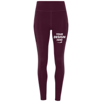 TriDri Women's Mesh Pocket Danica Leggings, Mulberry, Front view, Mockup