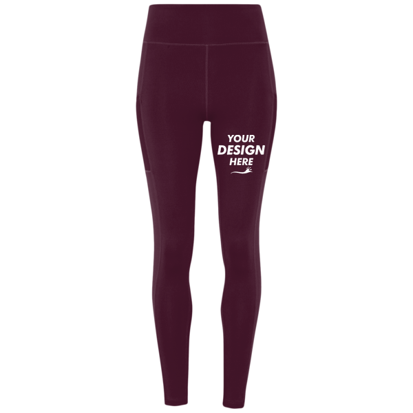 TriDri Women's Mesh Pocket Danica Leggings, Mulberry, Front view, Mockup