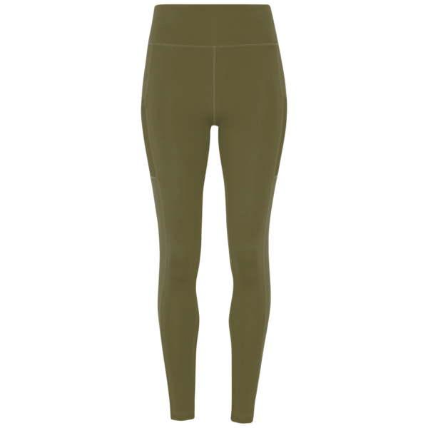 TriDri Women's Mesh Pocket Danica Leggings, Olive, Front view