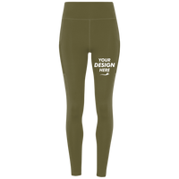 TriDri Women's Mesh Pocket Danica Leggings, Olive, Front view, Mockup