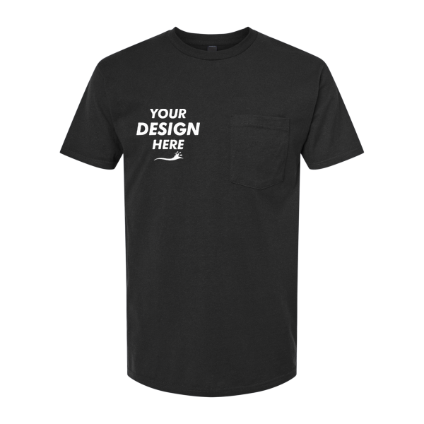 Tultex Unisex Heavyweight Jersey Pocket T-Shirt, Black, Front view, Mockup