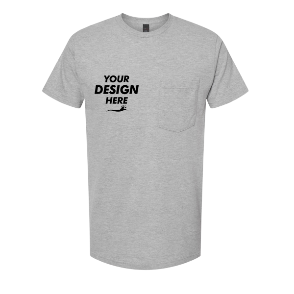 Tultex Unisex Heavyweight Jersey Pocket T-Shirt, Heather Grey, Front view, Mockup