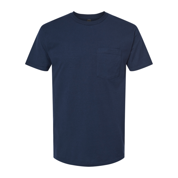 Tultex Unisex Heavyweight Jersey Pocket T-Shirt, Navy, Front view