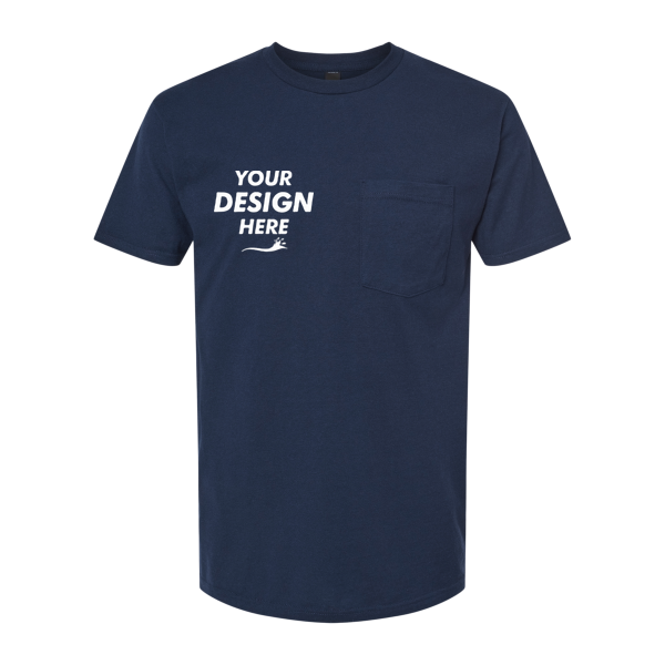 Tultex Unisex Heavyweight Jersey Pocket T-Shirt, Navy, Front view, Mockup