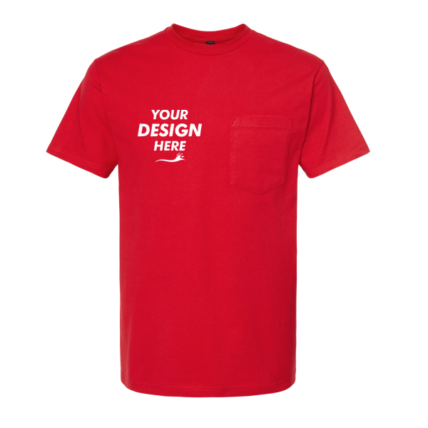 Tultex Unisex Heavyweight Jersey Pocket T-Shirt, Red, Front view, Mockup