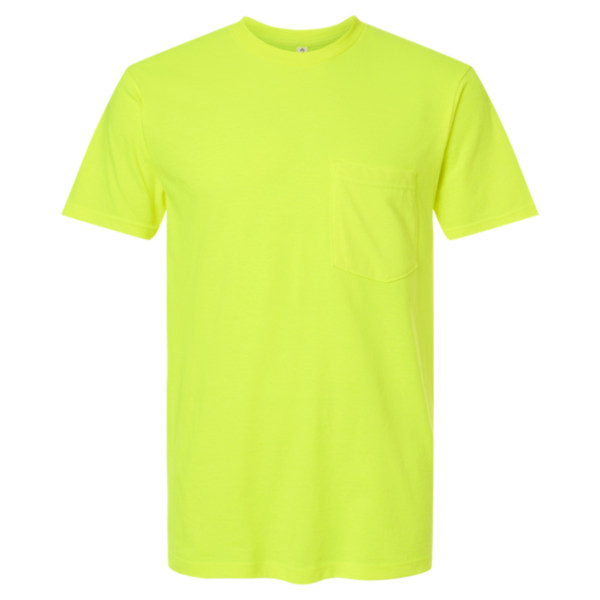 Tultex Unisex Heavyweight Jersey Pocket T-Shirt, Safety Green, Front view