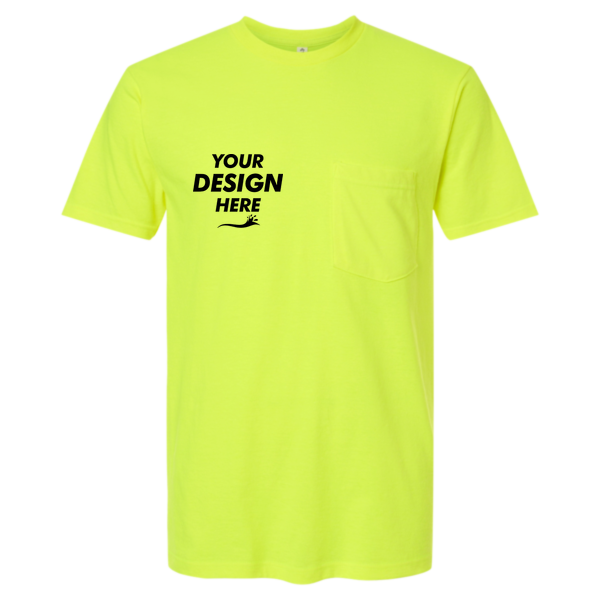 Tultex Unisex Heavyweight Jersey Pocket T-Shirt, Safety Green, Front view, Mockup