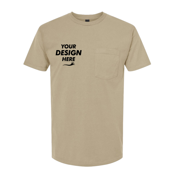 Tultex Unisex Heavyweight Jersey Pocket T-Shirt, Sand, Front view, Mockup