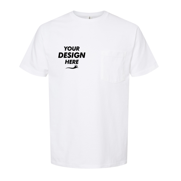 Tultex Unisex Heavyweight Jersey Pocket T-Shirt, White, Front view, Mockup