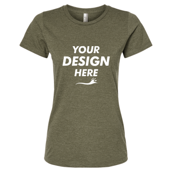 Tultex Women's Premium Cotton Blend T-Shirt, Olive Heather, Front view, Mockup