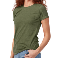 Tultex Women's Premium Cotton Blend T-Shirt, Olive Heather, Left Sleeve view