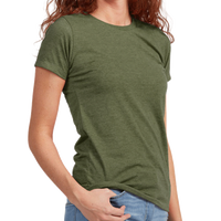 Tultex Women's Premium Cotton Blend T-Shirt, Olive Heather, Right Sleeve view