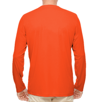 UltraClub Men's Cool & Dry Sport Performance Long Sleeve T-Shirt, Bright Orange, Back view