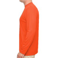 UltraClub Men's Cool & Dry Sport Performance Long Sleeve T-Shirt, Bright Orange, Left Sleeve view