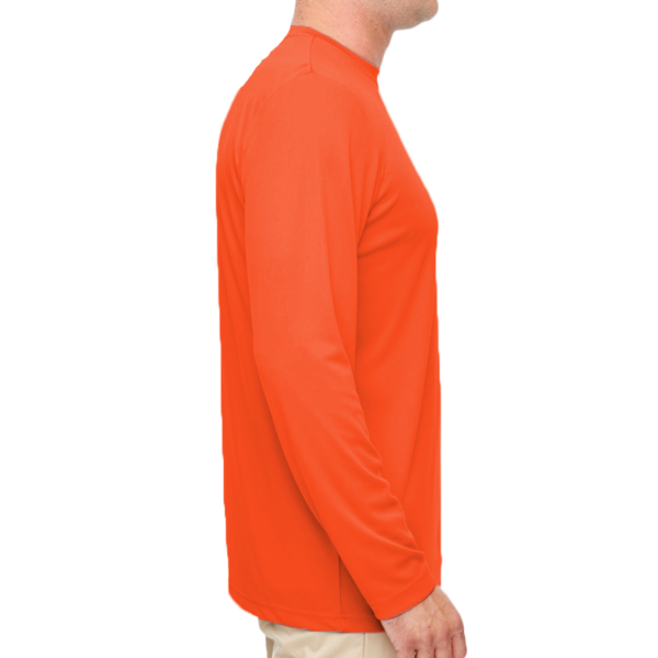 UltraClub Men's Cool & Dry Sport Performance Long Sleeve T-Shirt, Bright Orange, Right Sleeve view