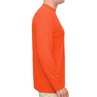 UltraClub Men's Cool & Dry Sport Performance Long Sleeve T-Shirt, Bright Orange, Right Sleeve view