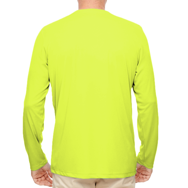 UltraClub Men's Cool & Dry Sport Performance Long Sleeve T-Shirt, Bright Yellow, Back view