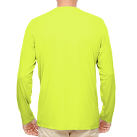 UltraClub Men's Cool & Dry Sport Performance Long Sleeve T-Shirt, Bright Yellow, Back view