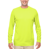 UltraClub Men's Cool & Dry Sport Performance Long Sleeve T-Shirt, Bright Yellow, Front view
