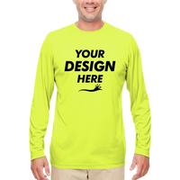 UltraClub Men's Cool & Dry Sport Performance Long Sleeve T-Shirt, Bright Yellow, Front view, Mockup