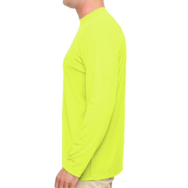 UltraClub Men's Cool & Dry Sport Performance Long Sleeve T-Shirt, Bright Yellow, Left Sleeve view