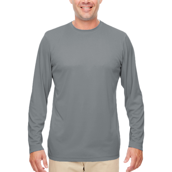 UltraClub Men's Cool & Dry Sport Performance Long Sleeve T-Shirt, Charcoal, Front view