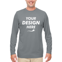 UltraClub Men's Cool & Dry Sport Performance Long Sleeve T-Shirt, Charcoal, Front view, Mockup