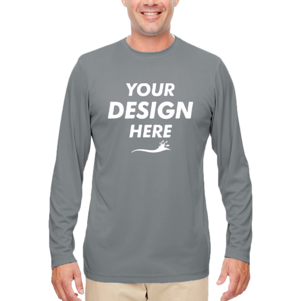 UltraClub Men's Cool & Dry Sport Performance Long Sleeve T-Shirt, Charcoal, Front view, Mockup