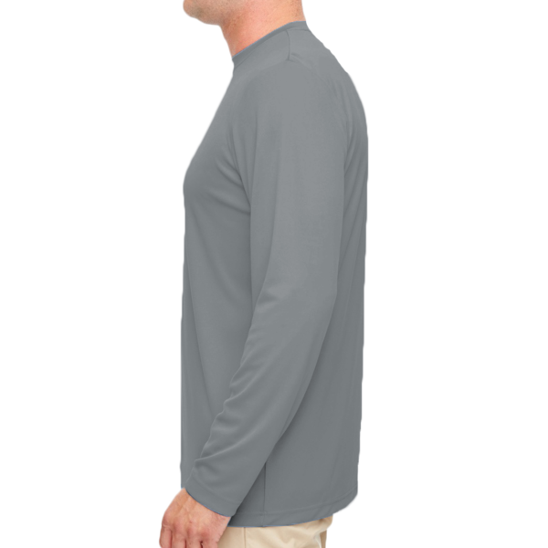 UltraClub Men's Cool & Dry Sport Performance Long Sleeve T-Shirt, Charcoal, Left Sleeve view