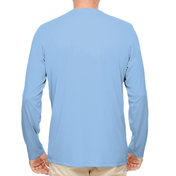 UltraClub Men's Cool & Dry Sport Performance Long Sleeve T-Shirt, Columbia Blue, Back view