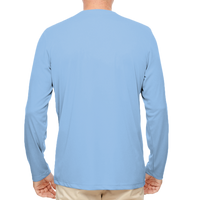 UltraClub Men's Cool & Dry Sport Performance Long Sleeve T-Shirt, Columbia Blue, Back view