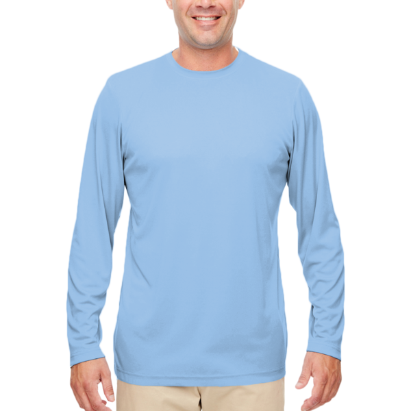 UltraClub Men's Cool & Dry Sport Performance Long Sleeve T-Shirt, Columbia Blue, Front view